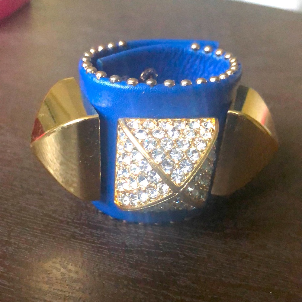 Large blue leather studded cuff